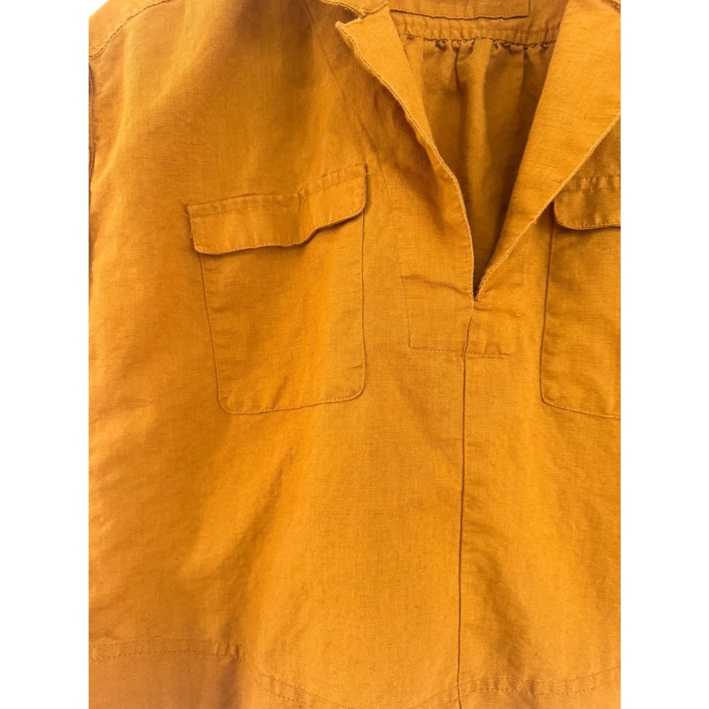 By Anthropologie Cropped Utility Pullover - Ochre Mustard Yellow Linen Blend Top - Picture 2 of 4